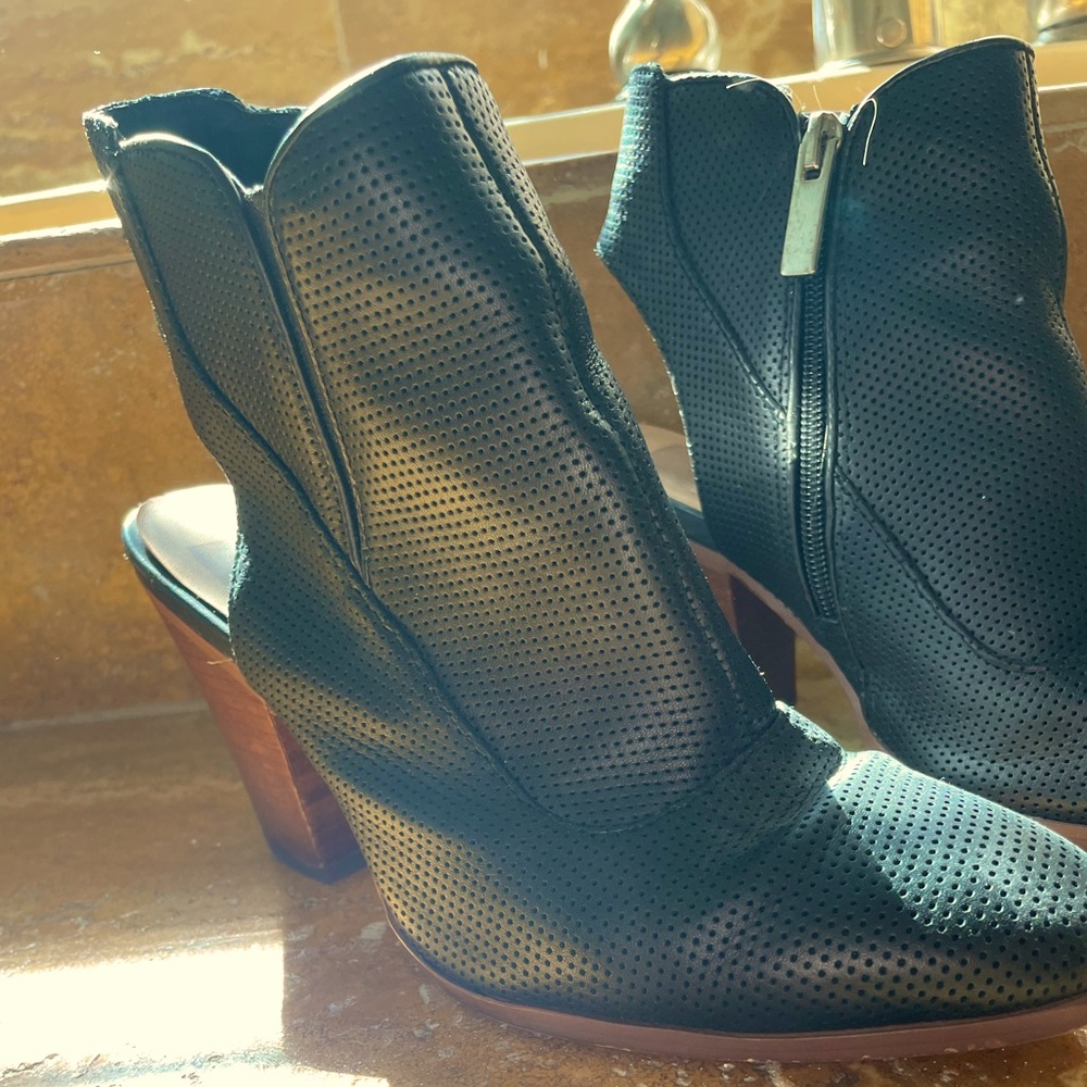 Dolce Vita open heel black perforated leather booties size 8